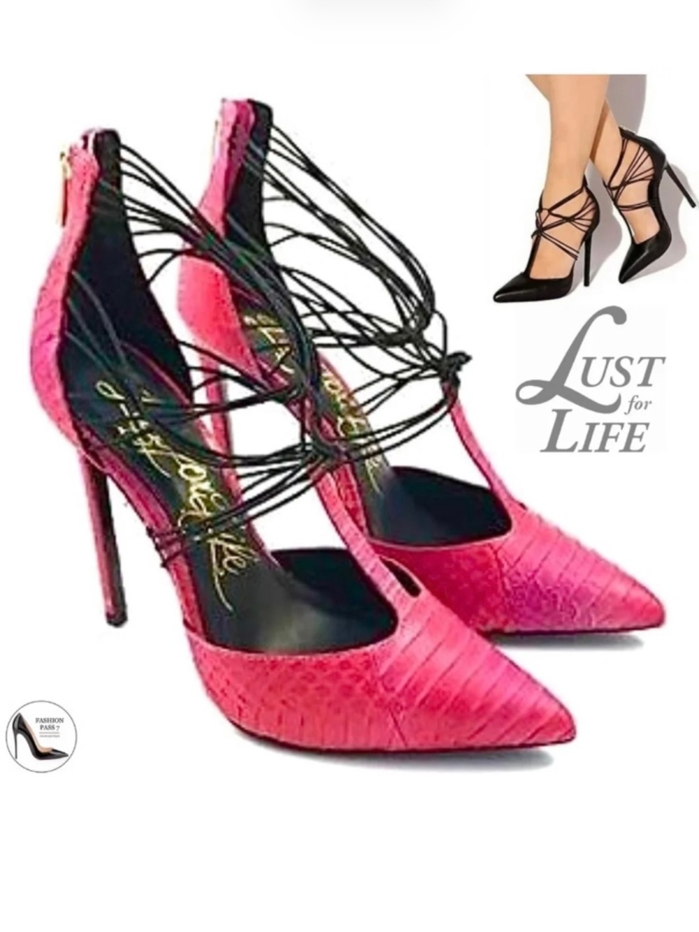 Lust For Life Locust Pink Red Snake Leather Stiletto Heel Pointed Toe Pumps 8